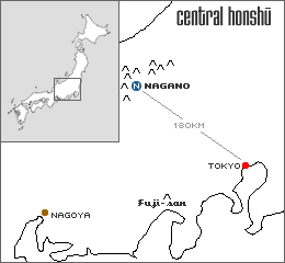 Nagano on map of Japan